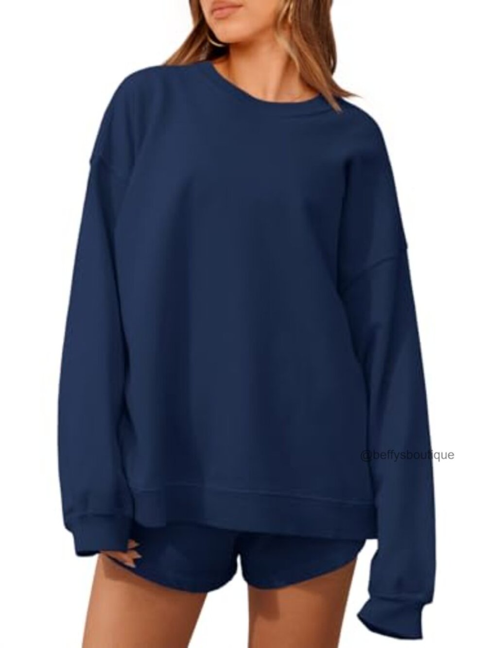 Oversized 2 Piece Sweatsuit Set Long Sleeve Crewneck & Sweat Shorts